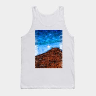 Full Moon In Blue Sky Over Mountain. For Moon Lovers Tank Top